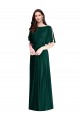 Long Bell Sleeves Soft Chiffon Ever Green A-Line Semi Formal Evening Dress
