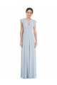 Long Flutter Sleeves Soft Chiffon Sea Glass A-Line Formal Evening Dress
