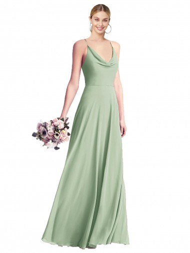 Long Sleeveless Chiffon Sage Spaghetti Straps A-Line Evening Dress for Sale