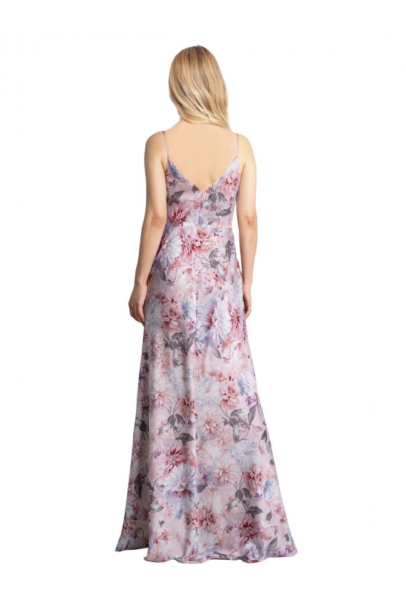 Long Sleeveless Stretch Satin & Floral A-Line Formal Evening Dress