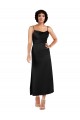 Tea Length Sleeveless Silky Satin Black A-Line Formal Evening Dress