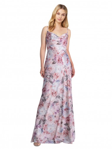 Long Sleeveless Stretch Satin & Floral A-Line Formal Evening Dress for Sale