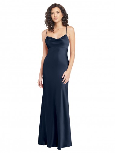Long Sleeveless Stretch Satin Dark Navy A-Line Black Tie Evening Gown for Sale