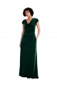Long Cap Sleeves Stretch Velvet Dark Green A-Line Black Tie Evening Dress