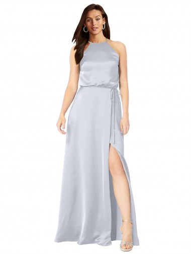 Long Sleeveless Silky Satin Fog A-Line Formal Evening Dress for Sale