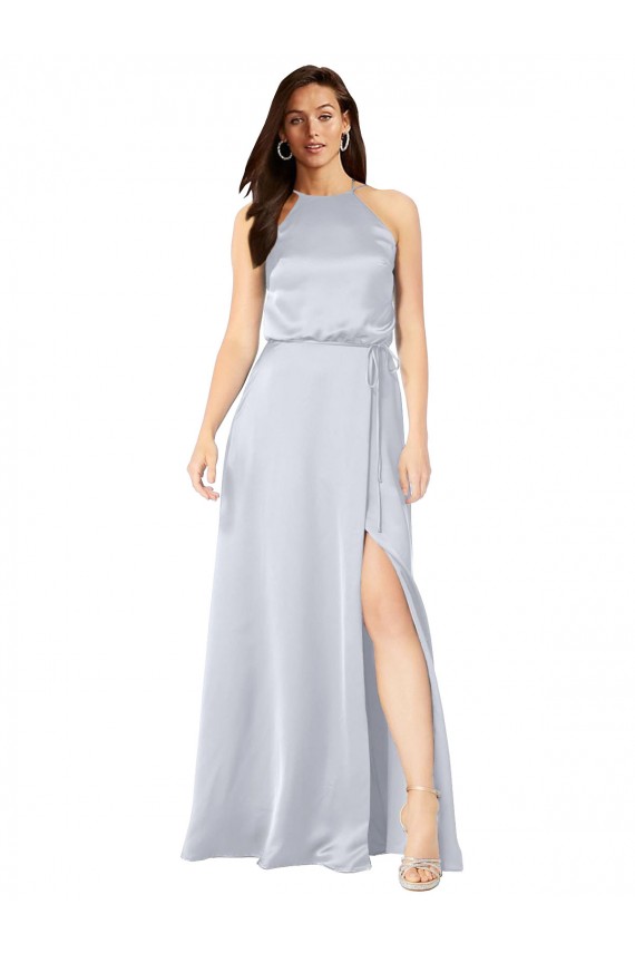 Long Sleeveless Silky Satin Fog A-Line Formal Evening Dress