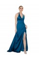 Long Sleeveless Silky Satin Peacock Blue A-Line Formal Evening Dress