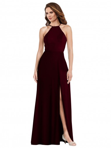 Long Sleeveless Soft Chiffon Burgundy Gold A-Line Semi Formal Evening Dress for Sale