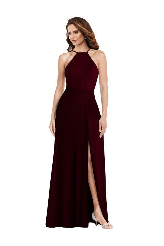 Long Sleeveless Soft Chiffon Burgundy Gold A-Line Semi Formal Evening Dress