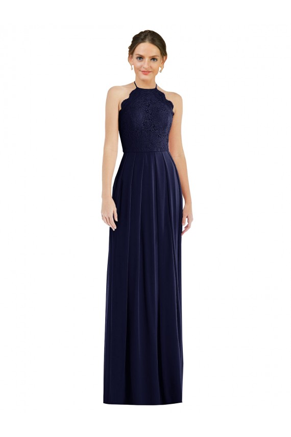 Long Sleeveless Soft Chiffon Dark Navy A-Line Semi Formal Evening Dress