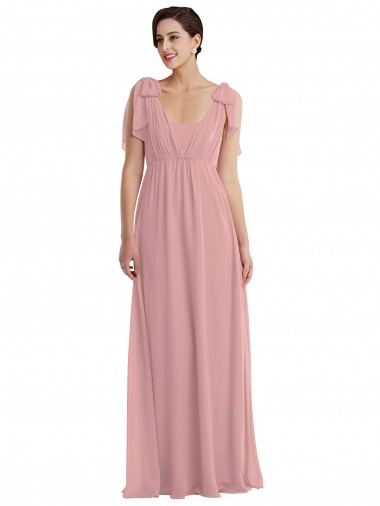 Long Sleeveless Soft Chiffon Dusty Pink A-Line Semi Formal Evening Dress for Sale