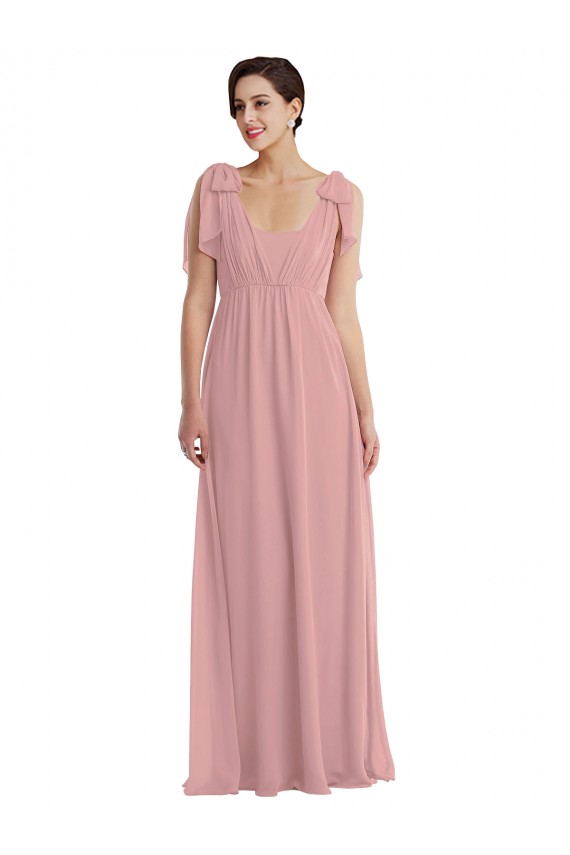 Long Sleeveless Soft Chiffon Dusty Pink A-Line Semi Formal Evening Dress