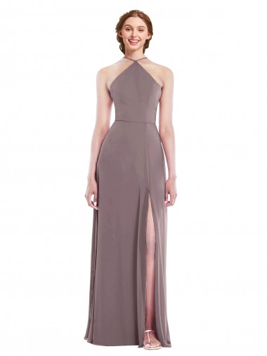 Long Sleeveless Soft Chiffon Dusty Rose A-Line Formal Evening Dress for Sale