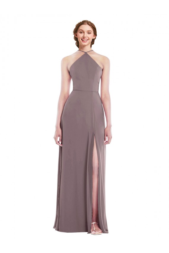 Long Sleeveless Soft Chiffon Dusty Rose A-Line Formal Evening Dress