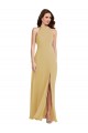 Long Sleeveless Soft Chiffon Gold A-Line Semi Formal Evening Dress