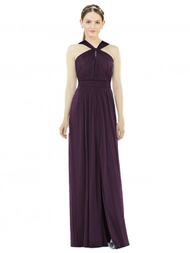 Long Sleeveless Soft Chiffon Grape A-Line Semi Formal Evening Dress for Sale