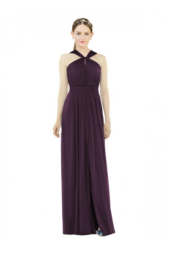 Long Sleeveless Soft Chiffon Grape A-Line Semi Formal Evening Dress