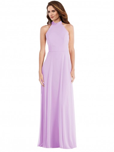 Long Sleeveless Soft Chiffon Lilac A-Line Semi Formal Evening Dress for Sale