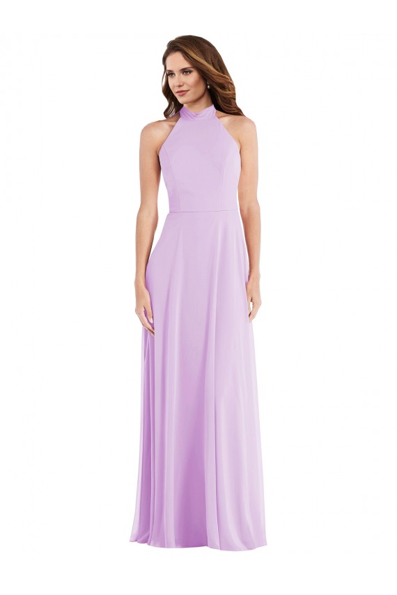 Long Sleeveless Soft Chiffon Lilac A-Line Semi Formal Evening Dress