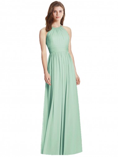 Long Sleeveless Soft Chiffon Mint Green A-Line Semi Formal Evening Dress for Sale