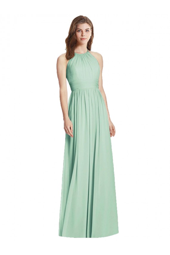 Long Sleeveless Soft Chiffon Mint Green A-Line Semi Formal Evening Dress