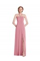 Long Sleeveless Soft Chiffon Skin Pink Halter Neck A-Line Semi Formal Evening Dress