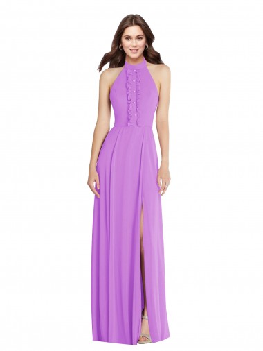 Long Sleeveless Soft Chiffon Violet A-Line Formal Evening Dress for Sale