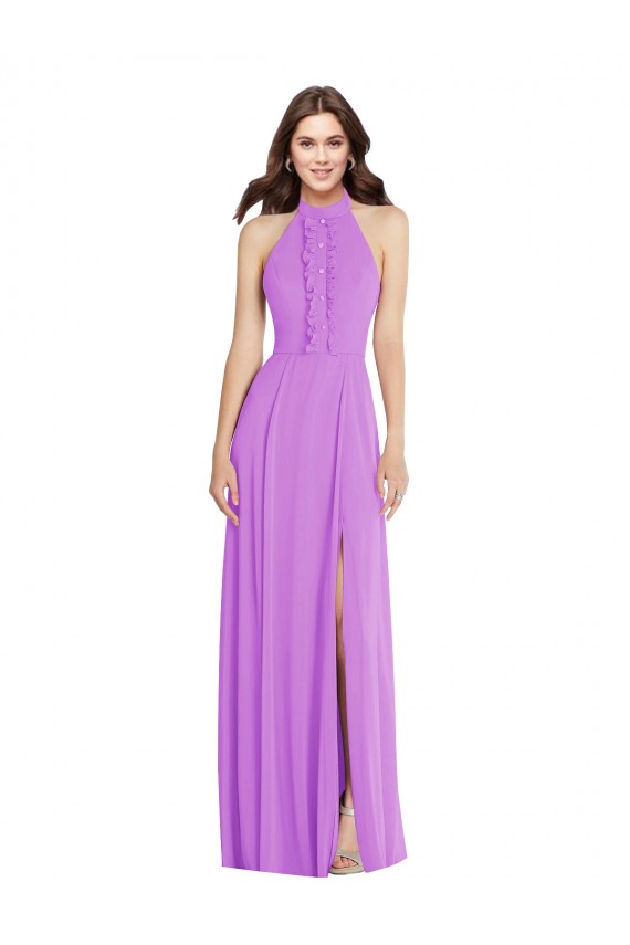 Long Sleeveless Soft Chiffon Violet A-Line Formal Evening Dress