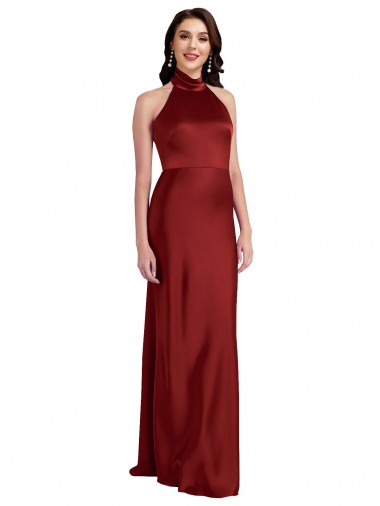 Long Sleeveless Stretch Satin Burgundy A-Line Black Tie Evening Dress for Sale