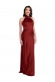 Long Sleeveless Stretch Satin Burgundy A-Line Black Tie Evening Dress