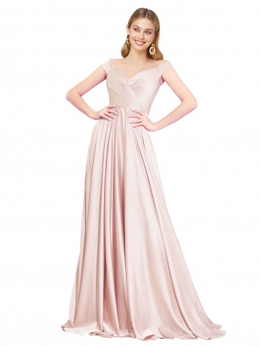 Long Sleeveless Satin Pink A-Line Formal Evening Gown for Sale