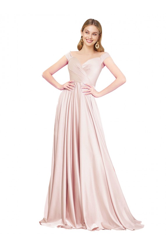 Long Sleeveless Satin Pink A-Line Formal Evening Gown