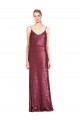 Long Sleeveless Sequin Burgundy A-Line Formal Evening Dress