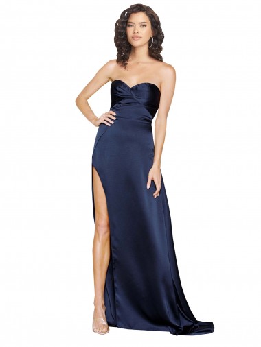 Long Sleeveless Silky Satin Sapphire Sweetheart A-Line Formal Evening Dress for Sale