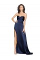 Long Sleeveless Silky Satin Sapphire Sweetheart A-Line Formal Evening Dress