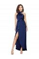 Long Sleeveless Silky Satin Sapphire A-Line High Low Evening Dress