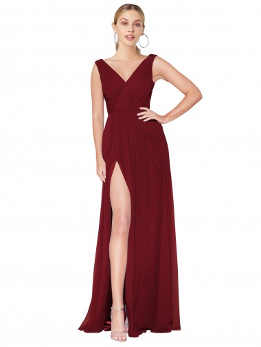 Long Sleeveless Soft Chiffon Burgundy A-Line Black Tie Evening Dress for Sale