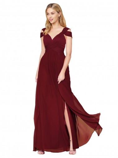 Long Sleeveless Soft Chiffon Burgundy A-Line Formal Evening Dress for Sale