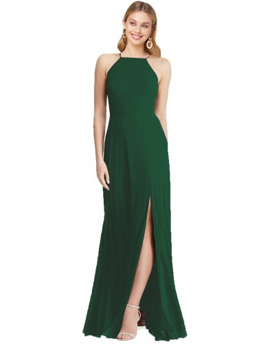 Long Sleeveless Soft Chiffon Dark Green A-Line Semi Formal Evening Dress for Sale