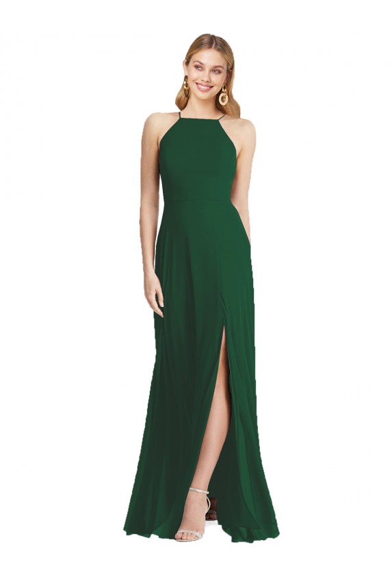 Long Sleeveless Soft Chiffon Dark Green A-Line Semi Formal Evening Dress