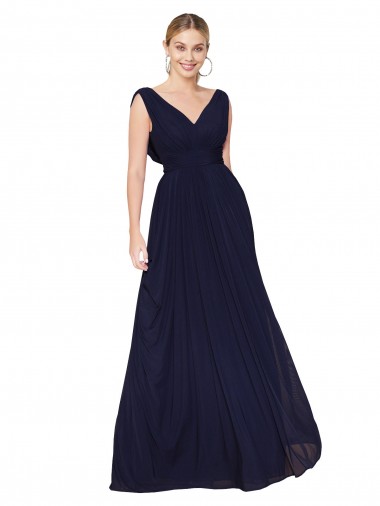 Long Sleeveless Soft Chiffon Dark Navy A-Line Formal Evening Dress for Sale