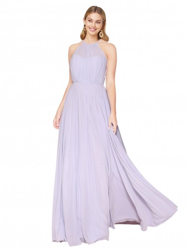 Long Sleeveless Soft Chiffon Lilac A-Line Formal Evening Dress for Sale