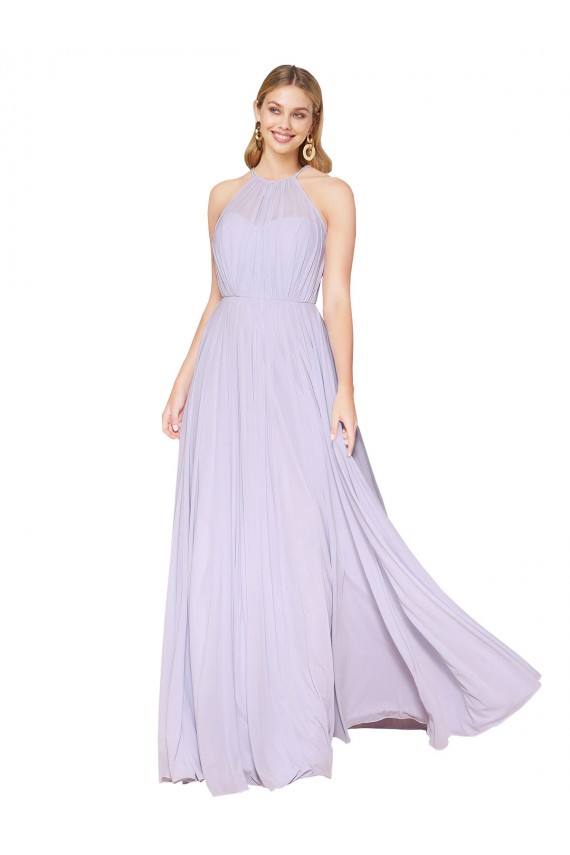 Long Sleeveless Soft Chiffon Lilac A-Line Formal Evening Dress