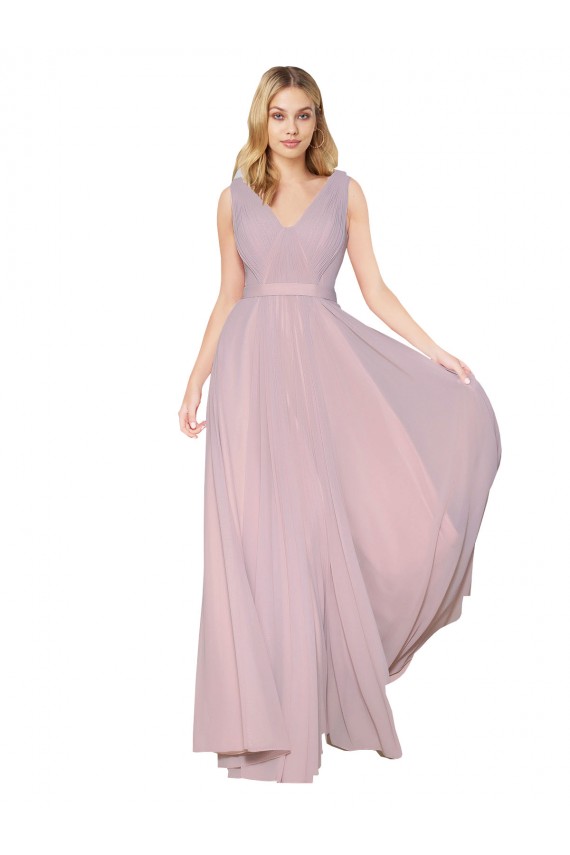 Long Sleeveless Soft Chiffon Primrose A-Line Formal Evening Dress