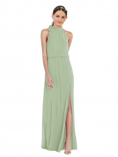 Long Sleeveless Soft Chiffon Smoke Green A-Line Semi Formal Evening Dress for Sale