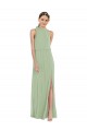 Long Sleeveless Soft Chiffon Smoke Green A-Line Semi Formal Evening Dress