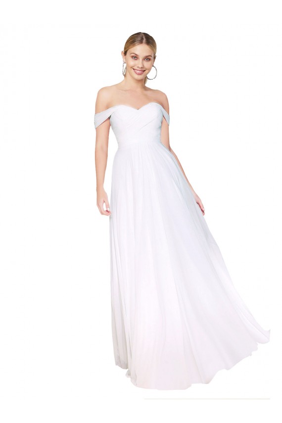 Long Sleeveless Soft Chiffon White A-Line Formal Evening Dress