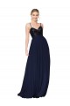 Long Sleeveless Soft Chiffon & Sequin Dark Navy A-Line Semi Formal Evening Gown
