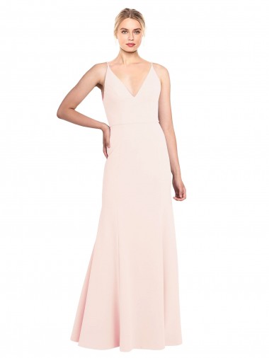 Long Sleeveless Stretch Crepe Pink A-Line Formal Evening Dress for Sale
