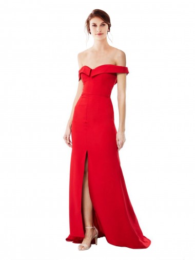 Long Sleeveless Stretch Crepe Red A-Line Evening Dress for Sale